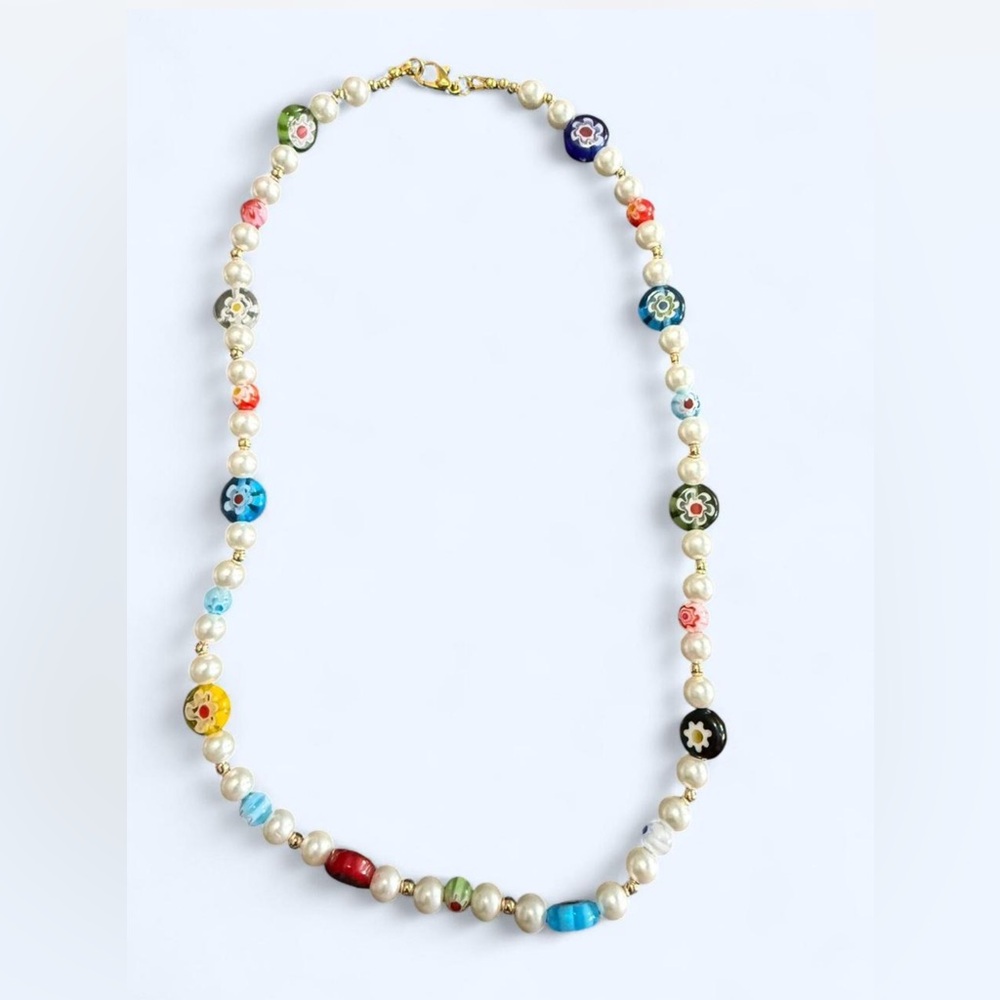 Boho Beaded Necklace with pearl and glass beads